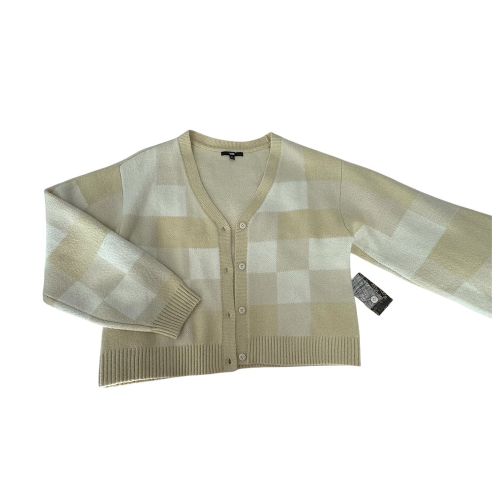 Vans Cream and White Checkered Cardigan
